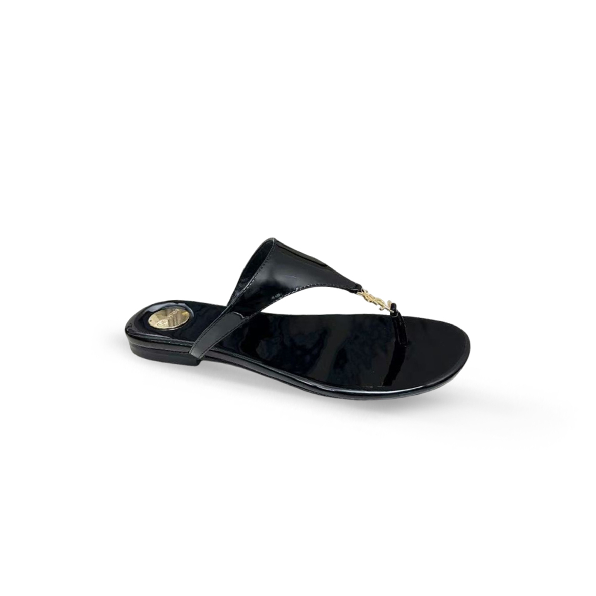 YSL CASSANDRE LEATHER THONG SLIPPER 